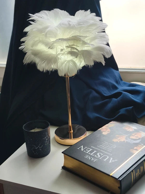 🌸 Lampe à Plumes Élégante – Éclairage Chaud, Neutre & Froid avec Variateur