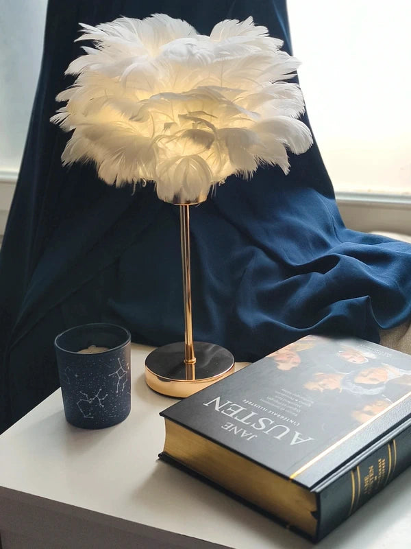 🌸 Lampe à Plumes Élégante – Éclairage Chaud, Neutre & Froid avec Variateur