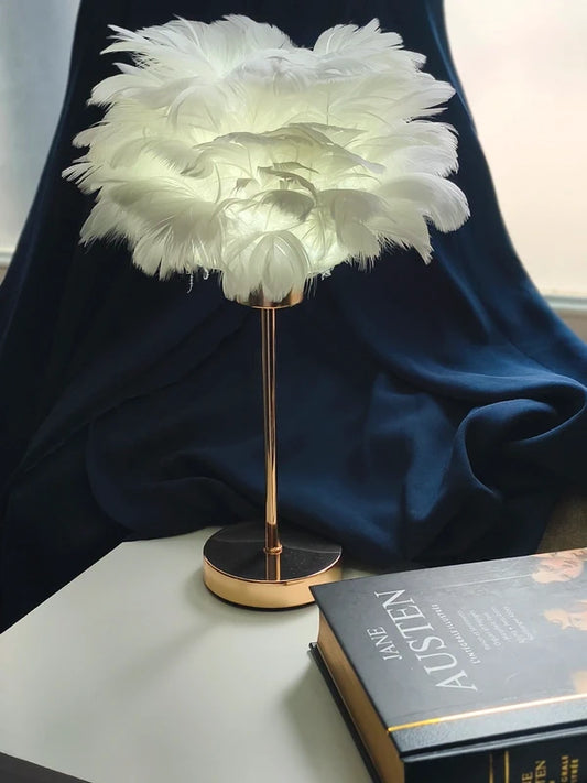 🌸 Lampe à Plumes Élégante – Éclairage Chaud, Neutre & Froid avec Variateur
