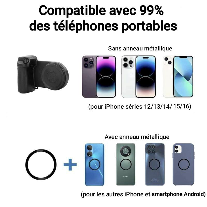 Support Téléphone Magnétique avec Anneau Lumineux LED & Déclencheur Bluetooth