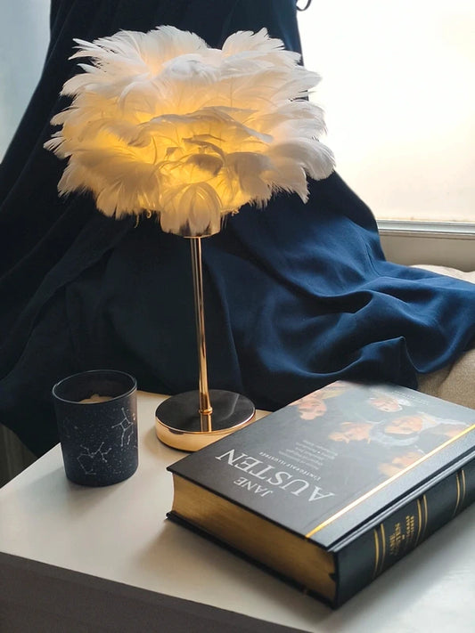 🌸 Lampe à Plumes Élégante – Éclairage Chaud, Neutre &amp; Froid avec Variateur